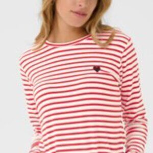 NWT KAFFE Stylish Red and White Striped Long Sleeve Tee size small